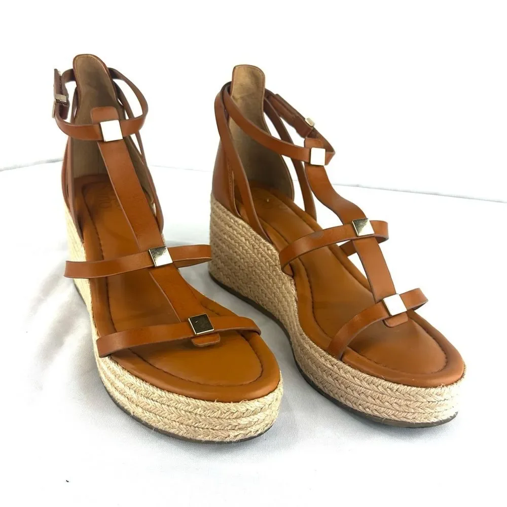 Franco Sarto Pana Platform Wedge brown Open toe Strappy Sandal Sz 8.5